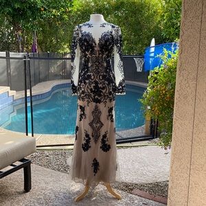 Black/nude Basix cocktail gown.